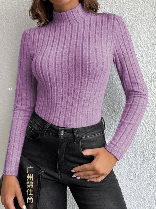 Half Turtleneck Striped Soft Warm Sweater