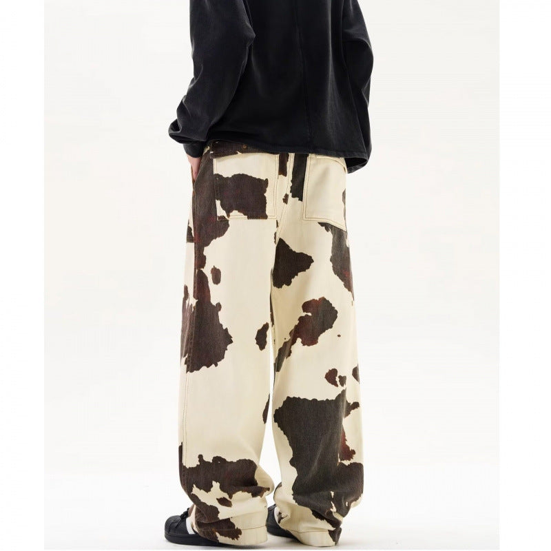 Men's Retro Cow Print Straight-Leg Trousers