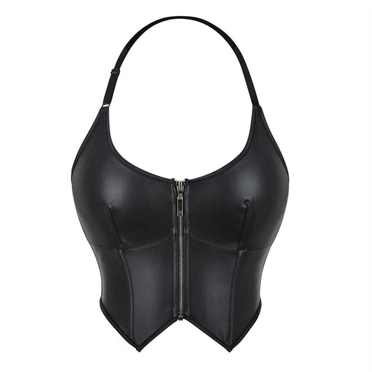 Leather Zipper Halter Tube Top