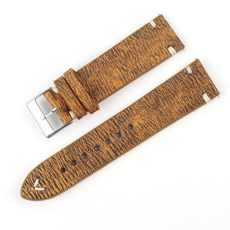 Vintage Cowhide Leather Watch Band with Unique Patterns