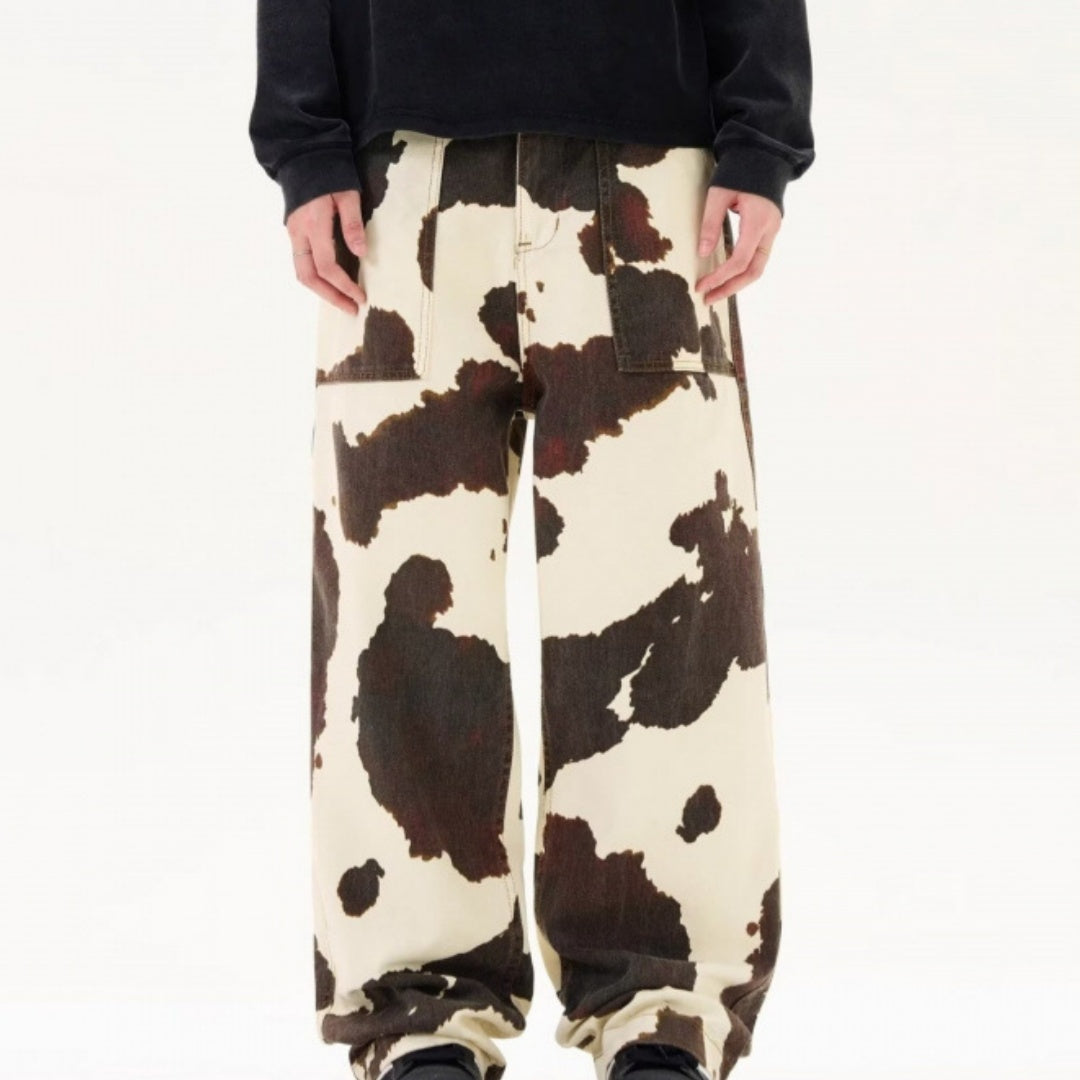 Men's Retro Cow Print Straight-Leg Trousers