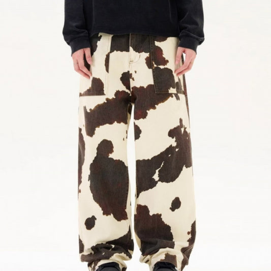 Men's Retro Cow Print Straight-Leg Trousers