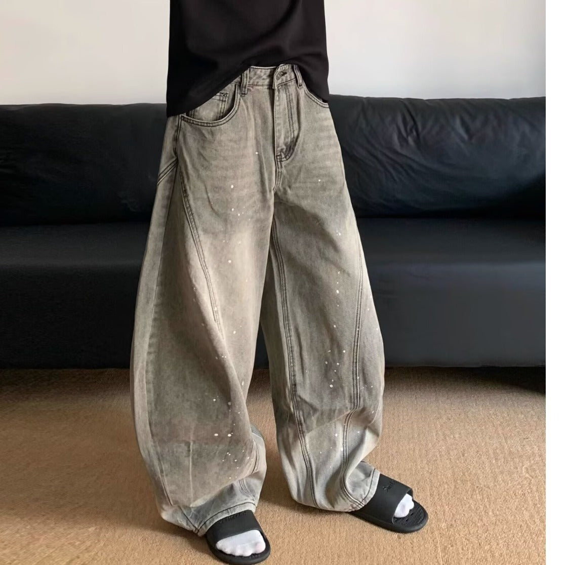 Retro Washed Gray Splash Ink Jeans