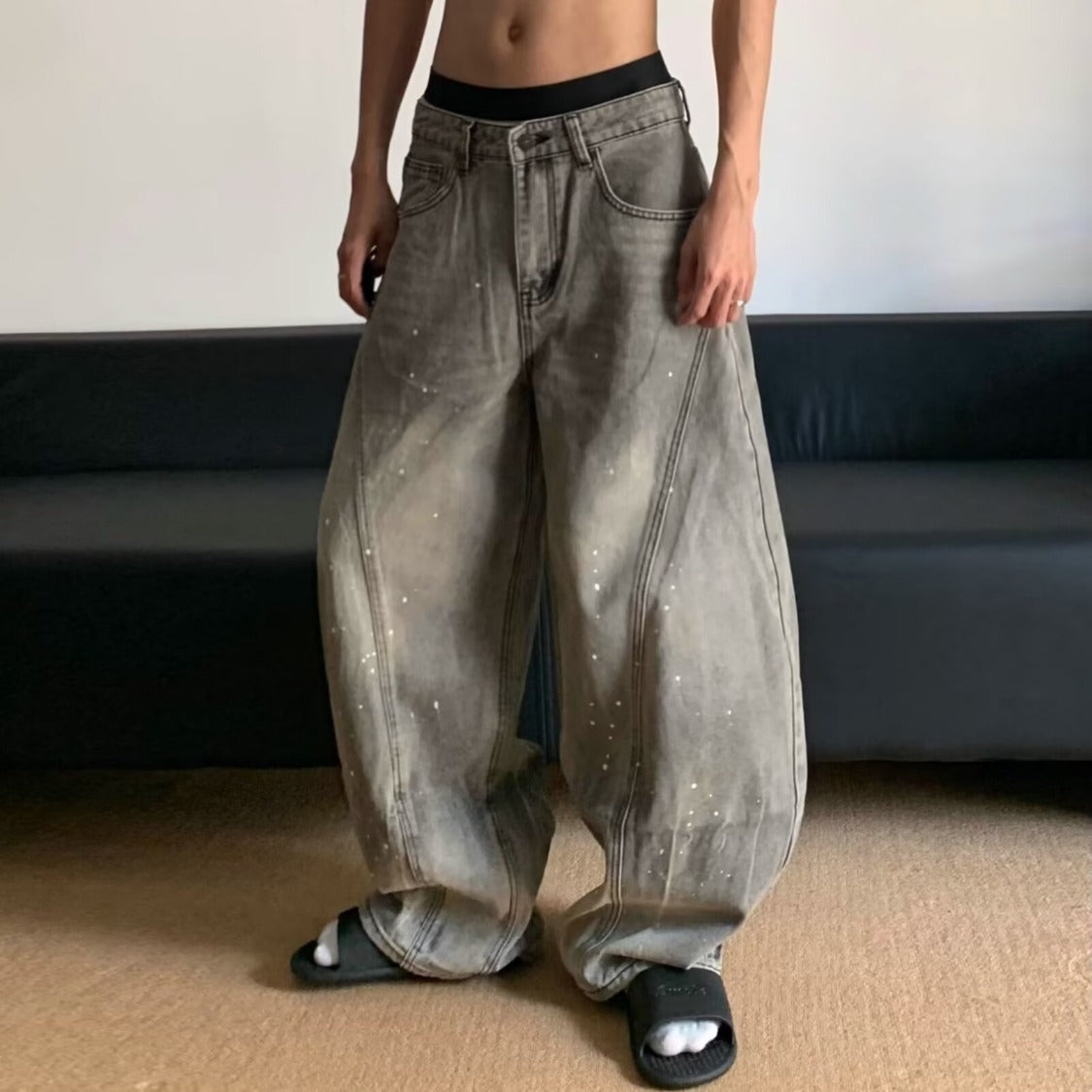 Retro Washed Gray Splash Ink Jeans