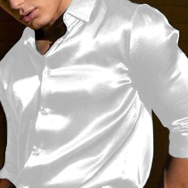 Men's Shiny Lapel Long Sleeve Shirt