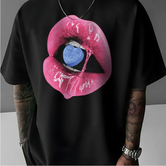 Street Style T-shirt Bold Lip Print
