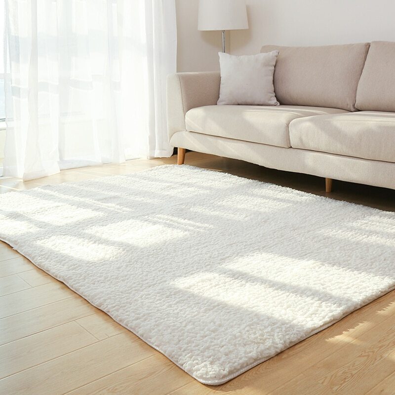 Fluffy Soft White Living Room Rug