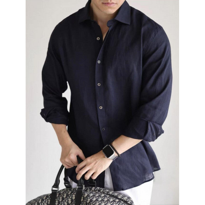 Men’s Cotton Linen Long Sleeve Shirt