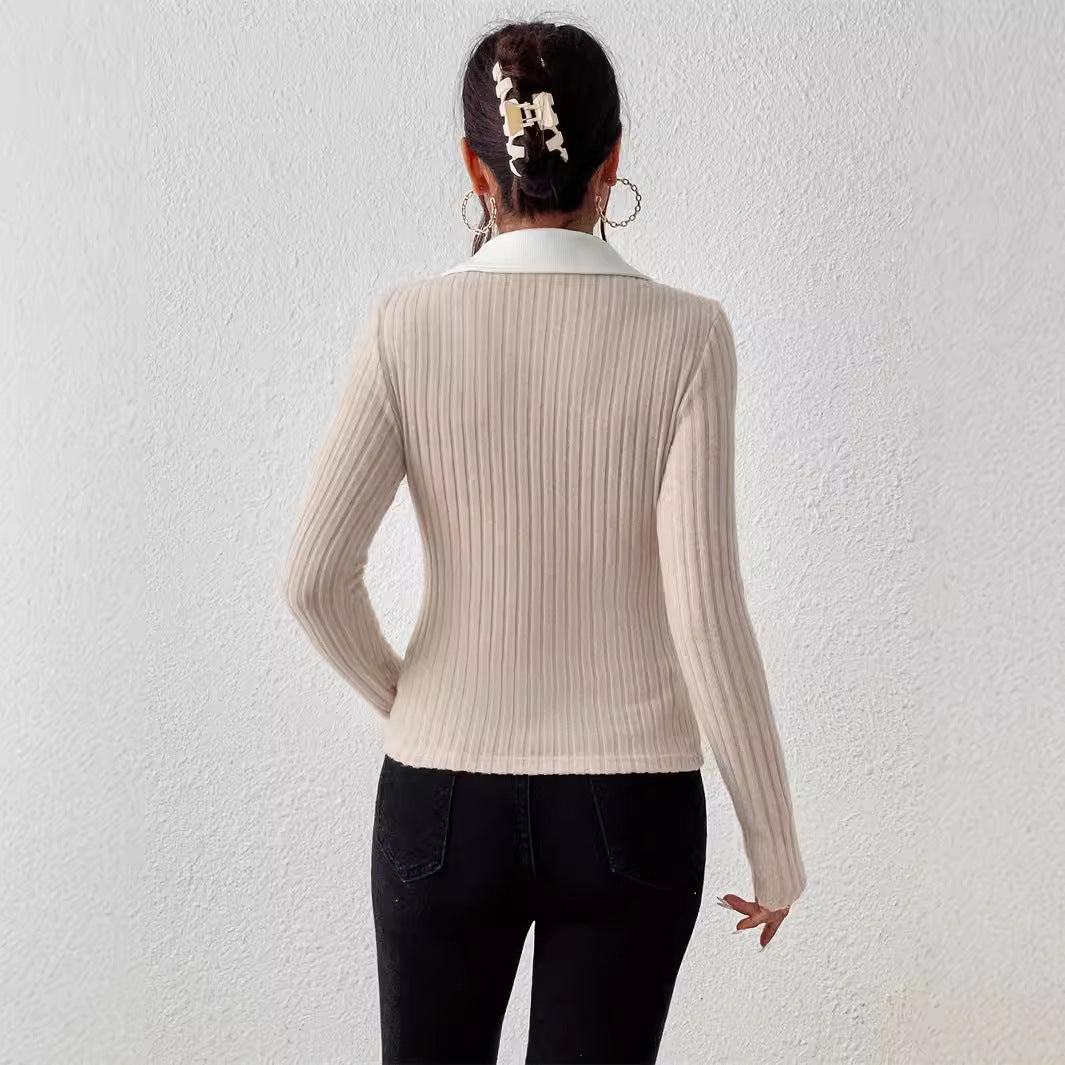 Women’s Knitted Pullover Long Sleeve V-Neck Top