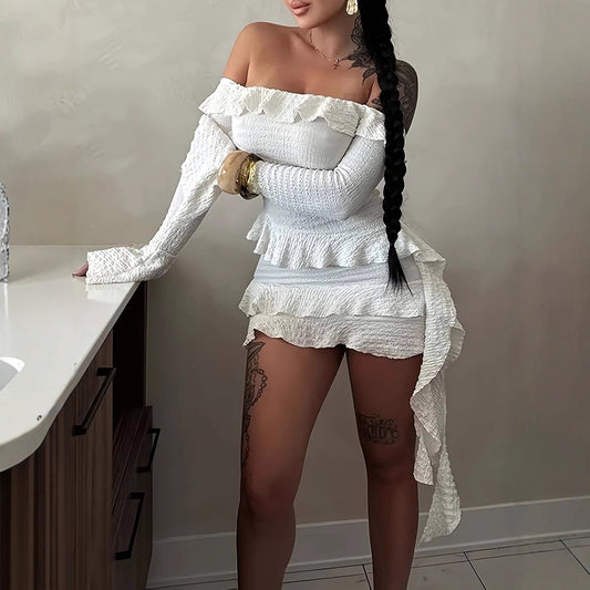 Off-Shoulder Ruffled Long Sleeve Dress
