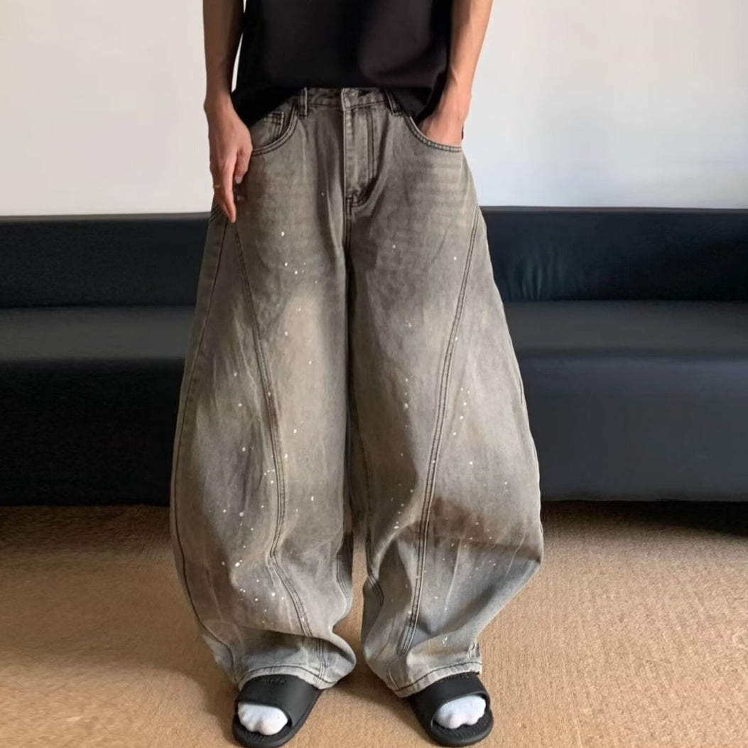 Retro Washed Gray Splash Ink Jeans