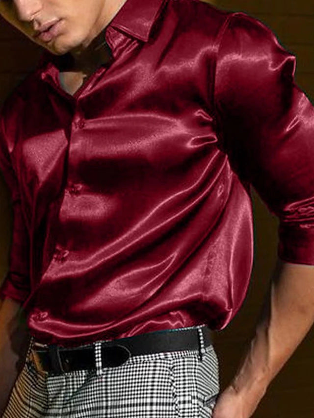 Men's Shiny Lapel Long Sleeve Shirt