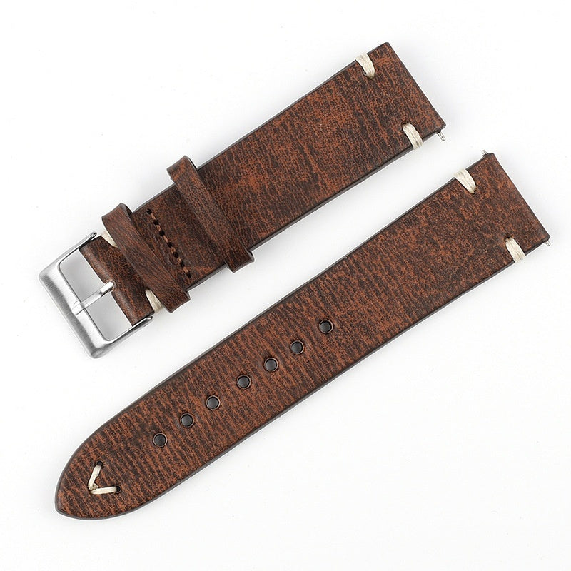 Vintage Cowhide Leather Watch Band with Unique Patterns
