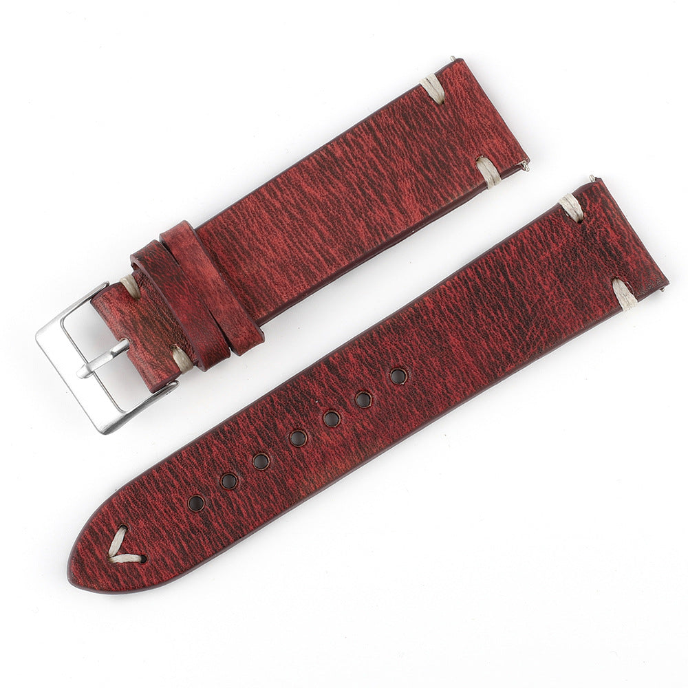 Vintage Cowhide Leather Watch Band with Unique Patterns