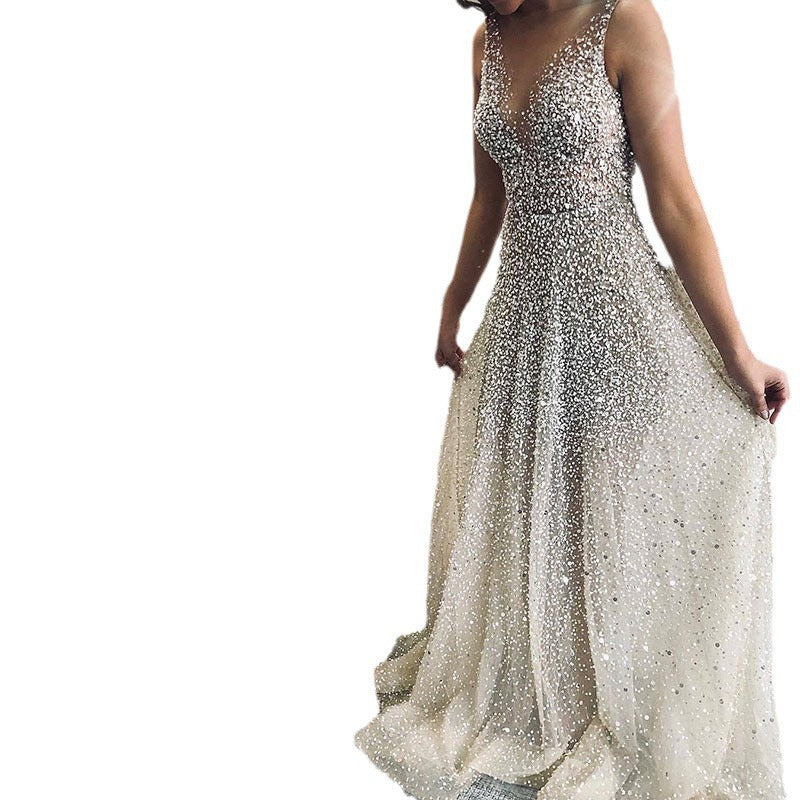 Golden V-Neck Sling Dress