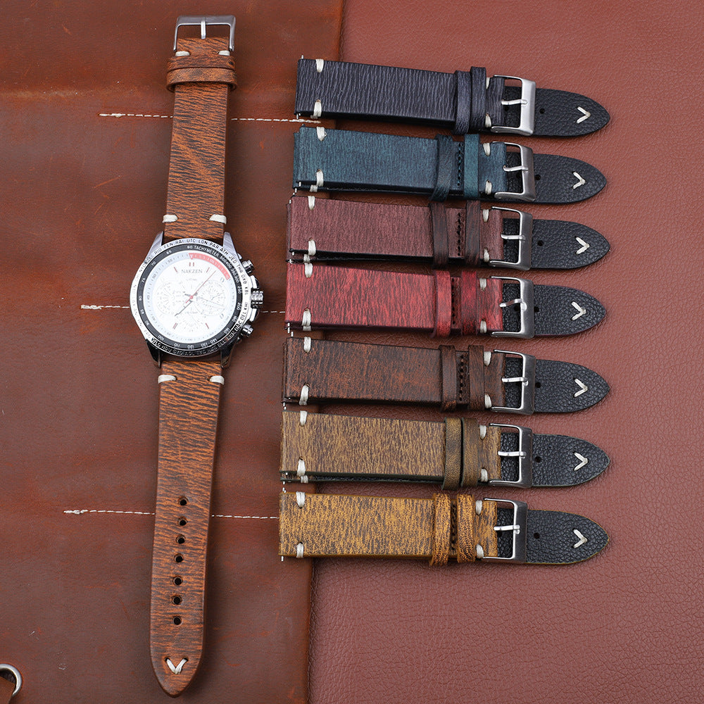 Vintage Cowhide Leather Watch Band with Unique Patterns