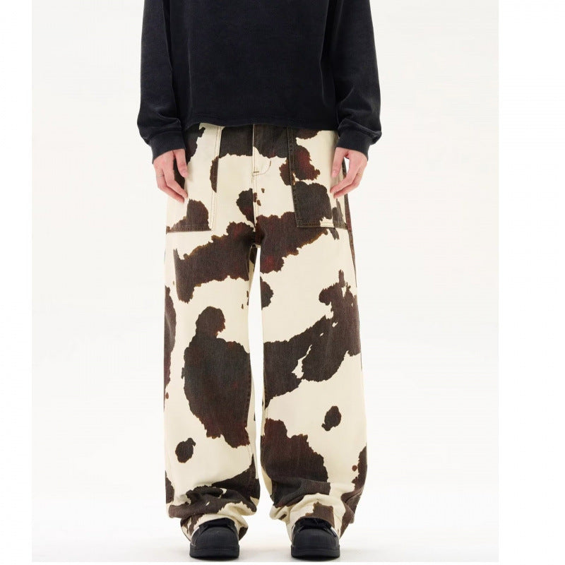 Men's Retro Cow Print Straight-Leg Trousers