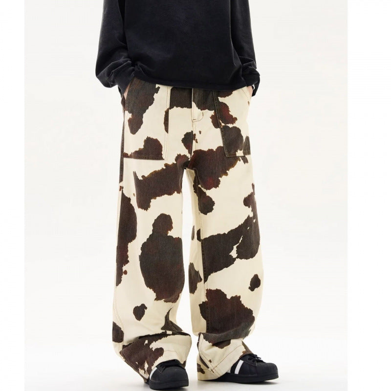 Men's Retro Cow Print Straight-Leg Trousers