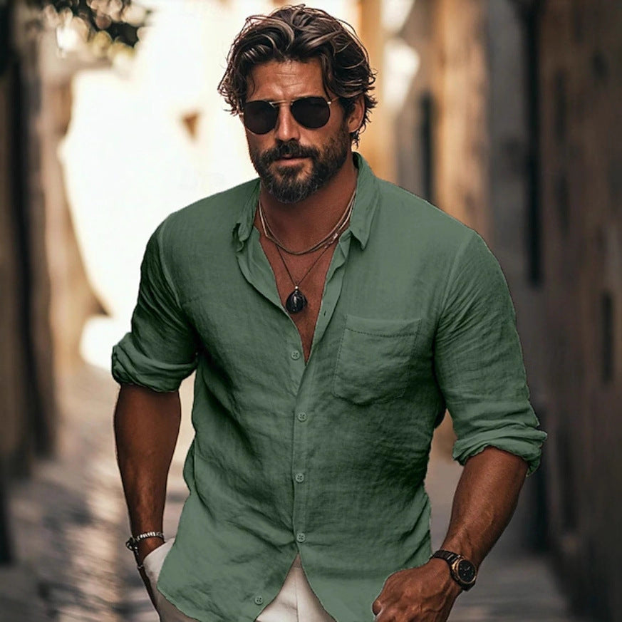 Men’s Casual Lapel Shirt with Chinese Pocket