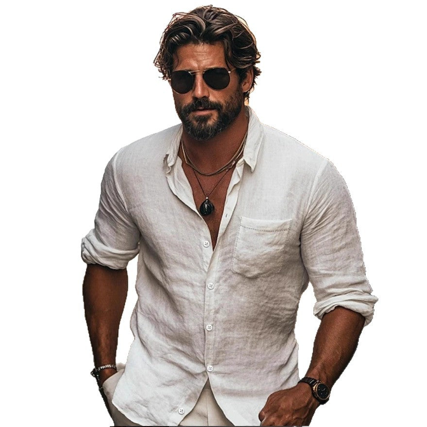 Men’s Casual Lapel Shirt with Chinese Pocket