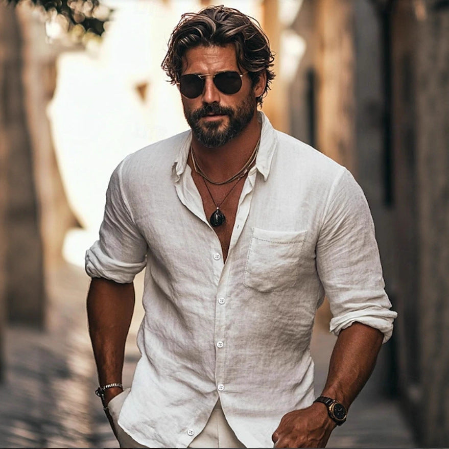 Men’s Casual Lapel Shirt with Chinese Pocket