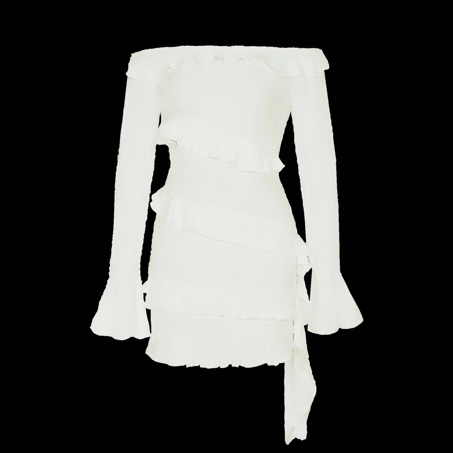 Off-Shoulder Ruffled Long Sleeve Dress