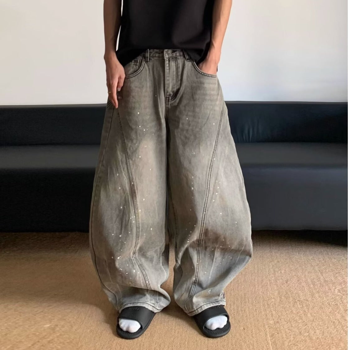 Retro Washed Gray Splash Ink Jeans