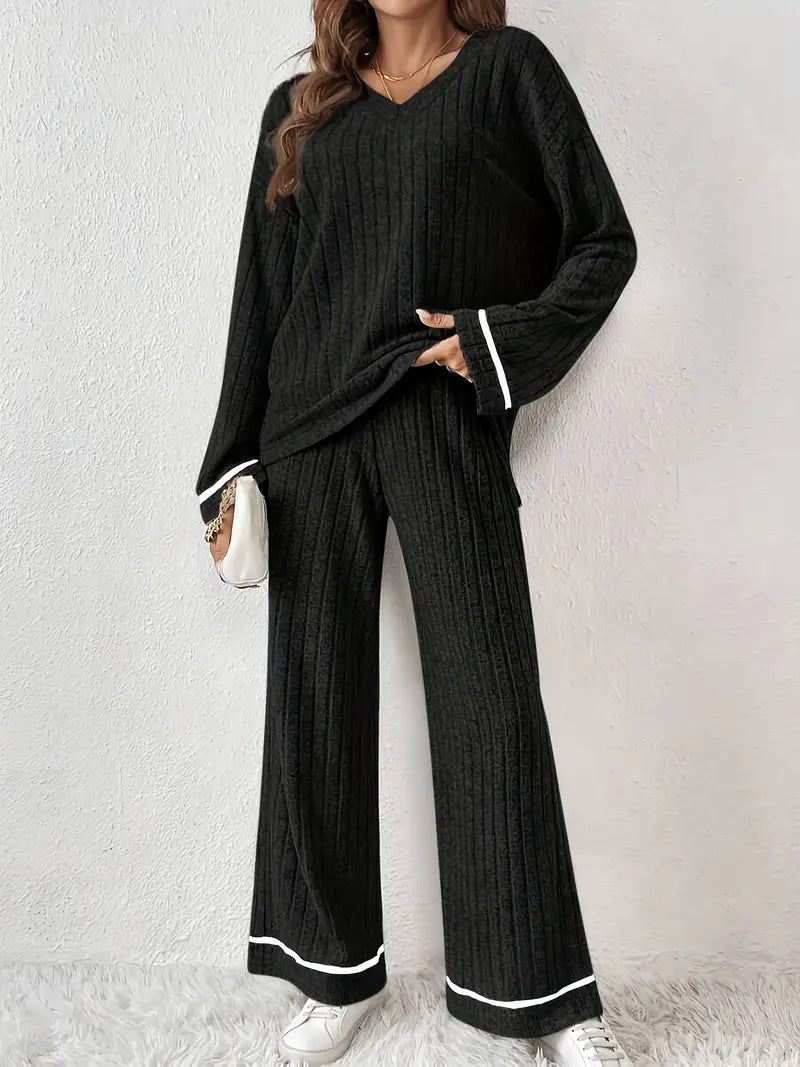 lack Striped Loose-Fit Homewear Suit