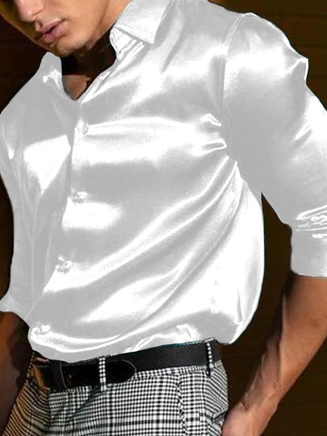 Men's Shiny Lapel Long Sleeve Shirt