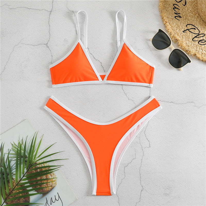 Cute Solid Color Triangle Bikini Set