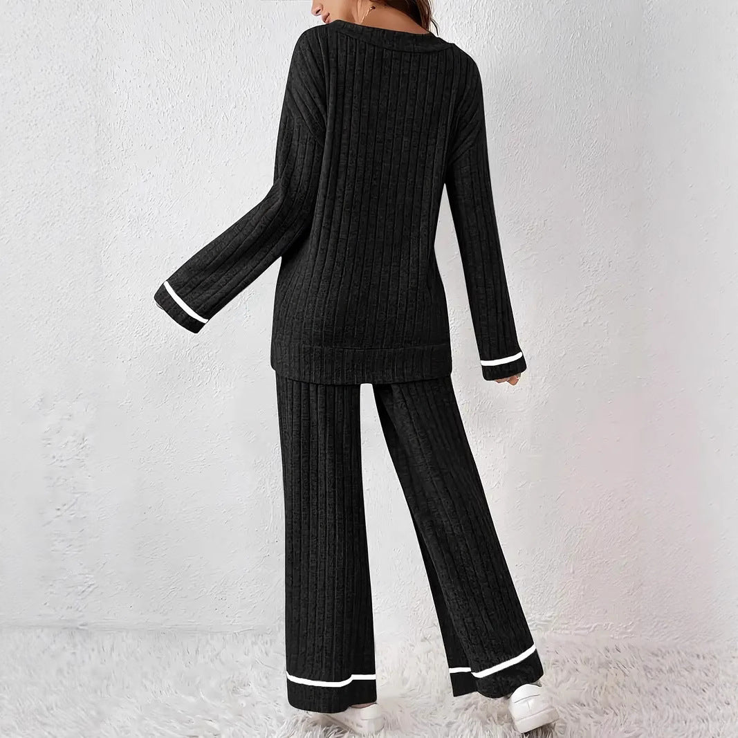 lack Striped Loose-Fit Homewear Suit