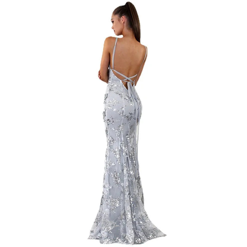 Women’s Sleeveless V-Neck Sequined Formal Dress