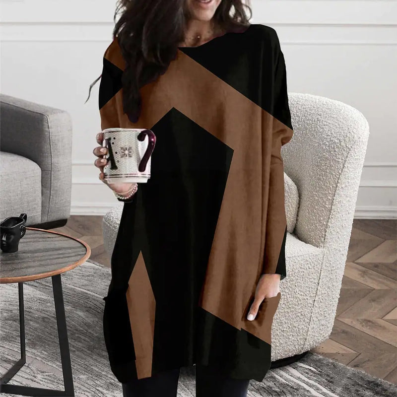 Abstract Face Round Neck Casual Loose Dress